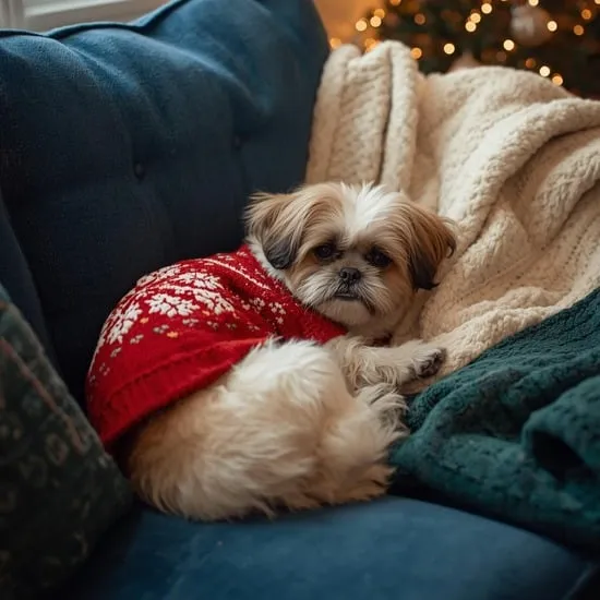 A beautiful shih tzu dog wearing a red christmas sweater IMG03