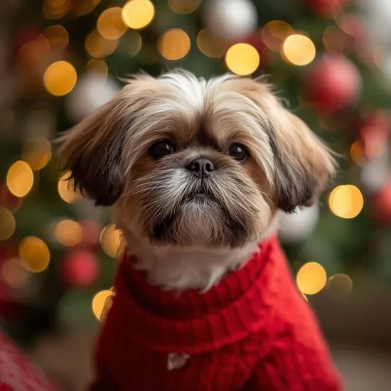 A beautiful shih tzu dog wearing a red christmas sweater IMG04