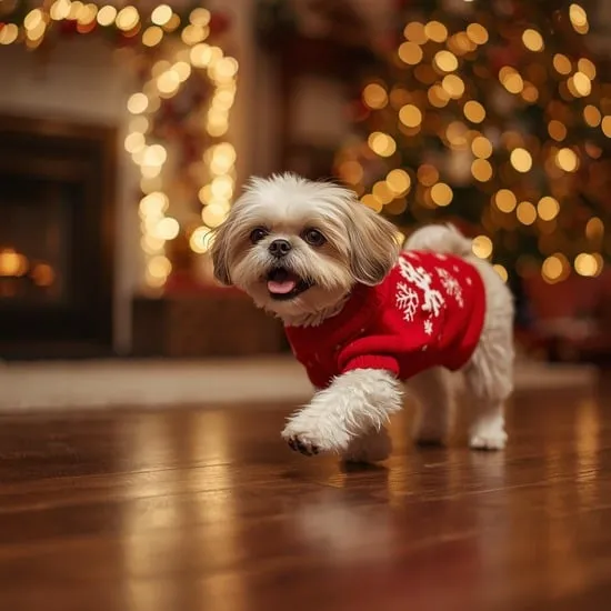 A beautiful shih tzu dog wearing a red christmas sweater IMG05