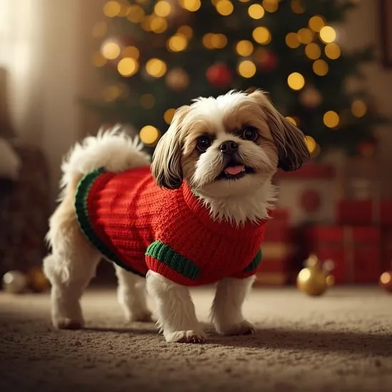A beautiful shih tzu dog wearing a red christmas sweater IMG06